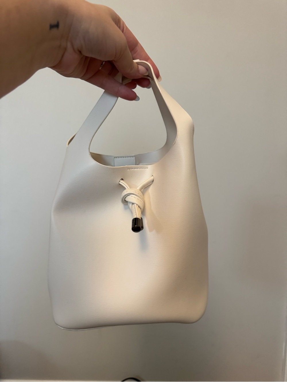 Minimal White Knot-Detail Tote Bag